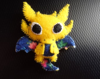 Fairy dragon, Yellow with blue and floral accents, Mini sized