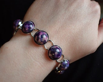 Upcycled Diamond Dots bracelet, purples, pinks, blues, greys