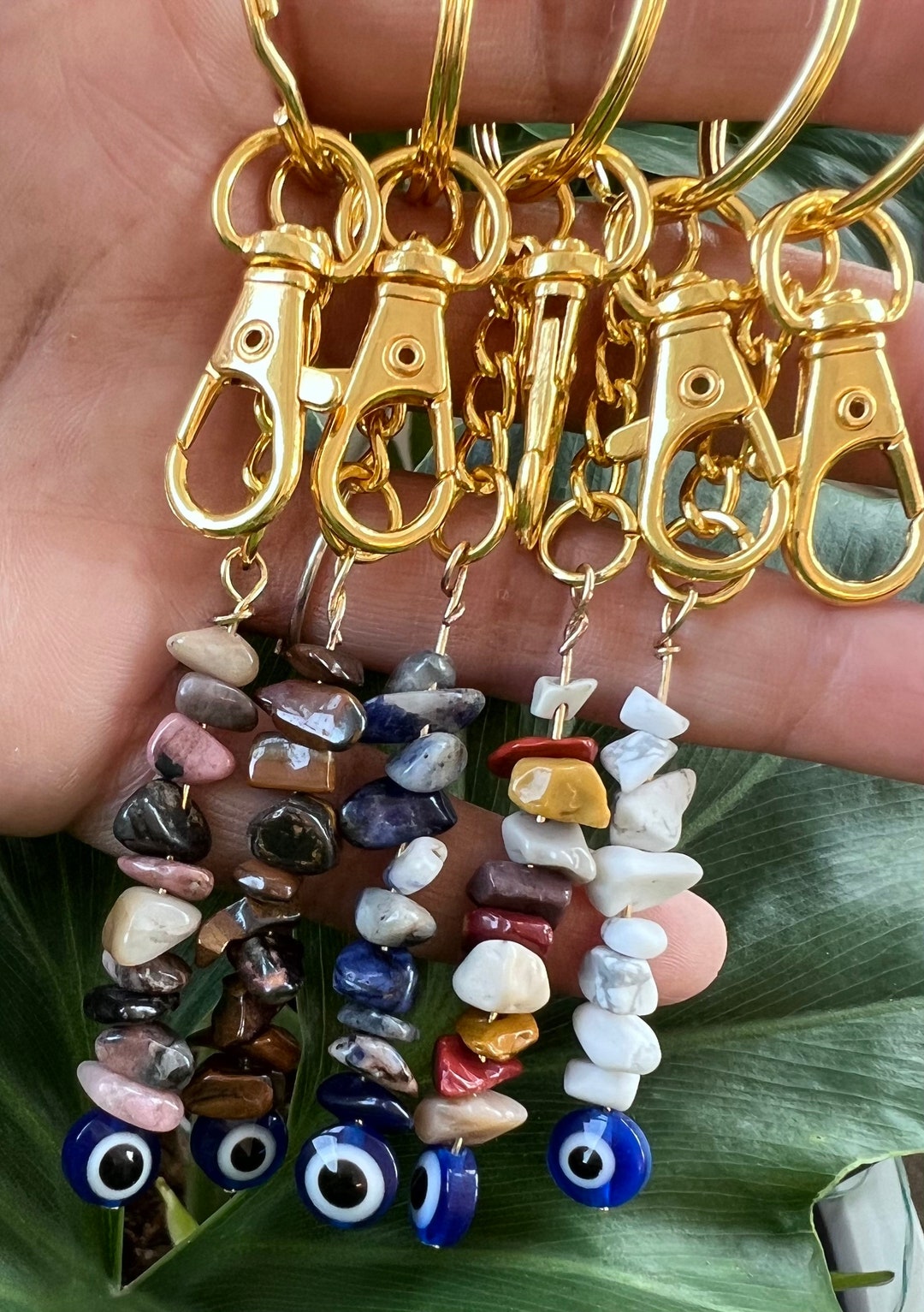 Genuine Crystal/stone Keychain With Evil Eye - Etsy