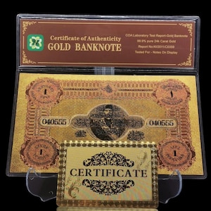 Banconota ottomana placcata in oro da 1 lire, banconota ottomana, Turchia ottomana, banconota del sultano II Abdulhamid
