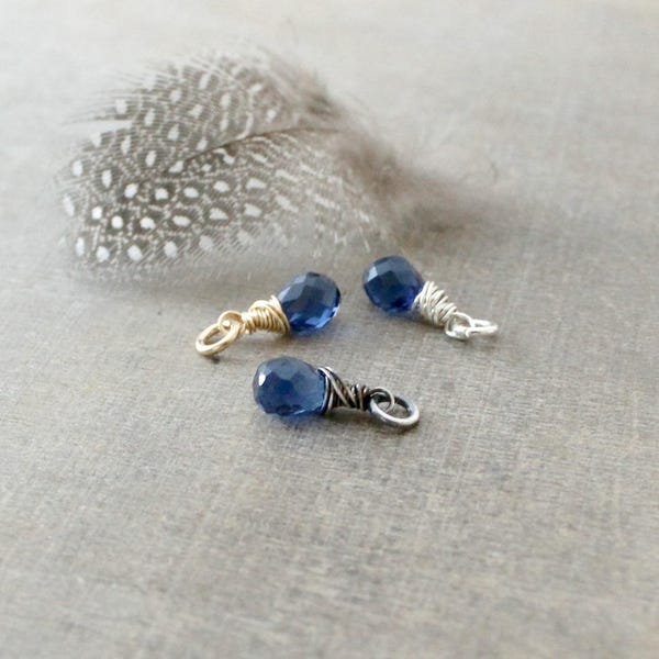 Blue Quartz Charm, Royal Blue Gemstone Charm, Small Hydro Quartz Pendant, Wire Wrapped Charm, Add A Dangle Dainty Charm Only, Petite Pendant