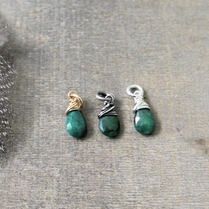 Genuine Emerald Charm, May Birthstone Charm, Wire Wrapped Pendant, Emerald Pendant Add A Dangle Charm Only, Petite Pendant, Gemstone Charm,