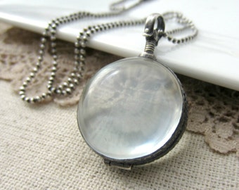 Clear Locket Necklace, Glass Photo Locket, Oxidize Sterling Silver Locket Pendant, Modern Locket, Push Gift, Glass Locket, Maternity Jewelry