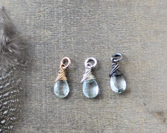 Aquamarine Charm, March Birthstone Charm, Aquamarine Pendant, Wire Wrapped Charm, Add A Dangle, Charm Only, Petite Pendant, Gemstone Charm