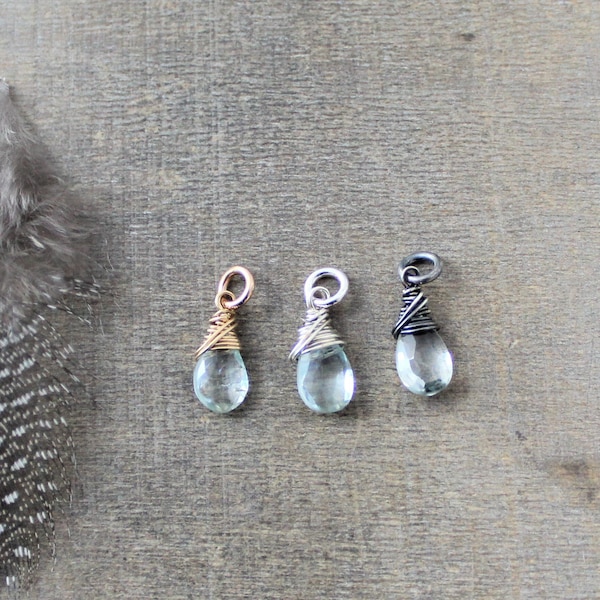 Aquamarine Charm, March Birthstone Charm, Aquamarine Pendant, Wire Wrapped Charm, Add A Dangle, Charm Only, Petite Pendant, Gemstone Charm