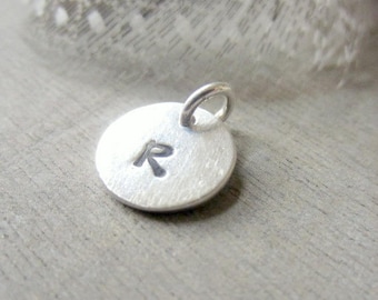 Silver Initial Charm, Artisan Fine Silver Letter, Custom Hand Stamped Circle Disc, Add A Dangle, Add On, PMC Charm