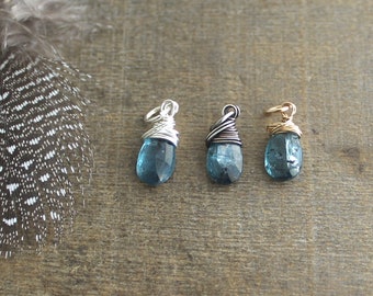 Moss Kyanite Pendant, Teal Blue Kyanite Charm Wire Wrapped Pendant Healing Stone Chakra Pendant,Metaphysical Stone Add A Charm (Large size)