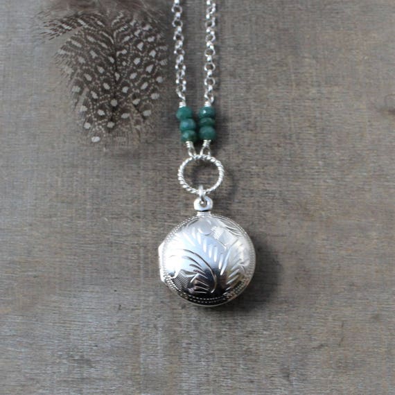 Emerald Locket, Round Locket Necklace, May Births… - image 2