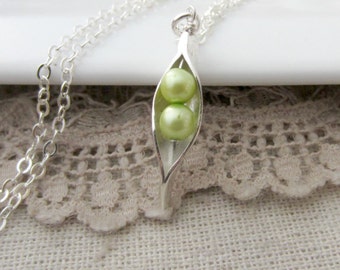 Two Peas In The Pod Necklace, Best Friends Jewelry, Peapod Necklace, 2 Pea Pod Necklace, Twin Jewelry, Two Peas In A Pod Jewelry, Sweet Pea