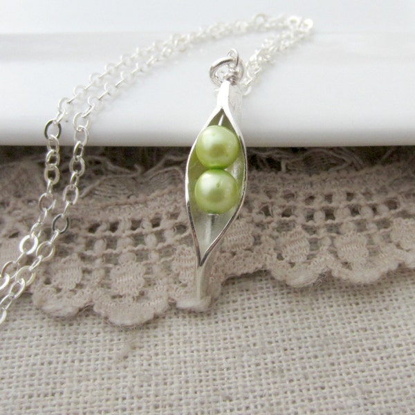 Two Peas In The Pod Necklace, Best Friends Jewelry, Peapod Necklace, 2 Pea Pod Necklace, Twin Jewelry, Two Peas In A Pod Jewelry, Sweet Pea