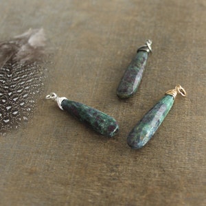 Ruby Fuchsite Pendant, Wire Wrapped Fuchsite Charm, Wire Wrapped Pendant Healing Stone Charm Only, Metaphysical Stone Yoga Jewelry Long Drop image 3