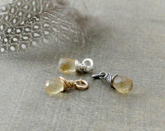 Citrine Pendant, November Birthstone Charm, Wire Wrapped Pendant Citrine Charm, Add A Dangle, Charm Only Dainty Pendant Small Gemstone Charm