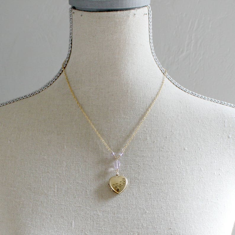 Vintage Gold Heart Locket Necklace Gold Photo Locket Pink Etsy