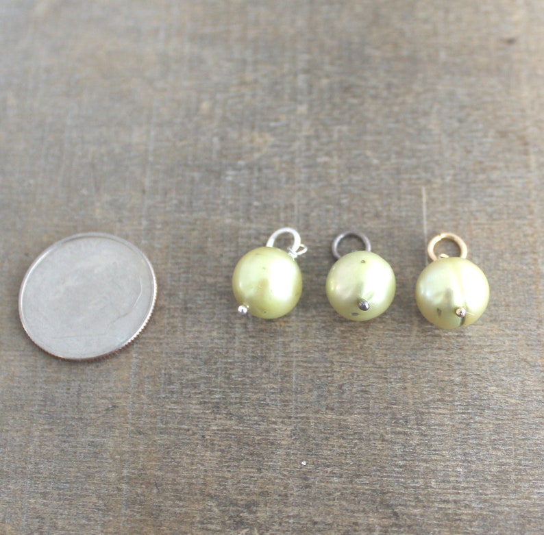 Chartreuse Pearl Charm, June Birthstone Charm, Genuine Pearl Pendant, Wire Wrapped Charm, Add A Dangle, Large Pearl Charm, Freshwater Pearl image 3