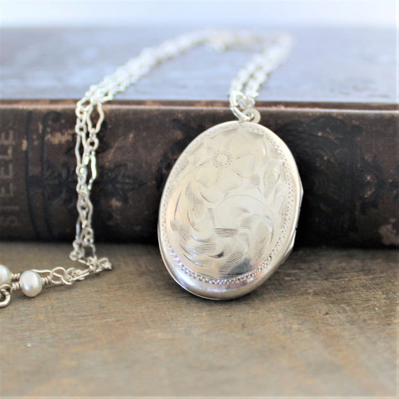 Large Silver Locket Necklace Wedding 