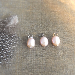 Pink Pearl Charm, June Birthstone Charm for Bracelet Cultured Pearl Pendant, DIY Necklace Charm Only, Oval Pearl Charm Add On, Real Pearl