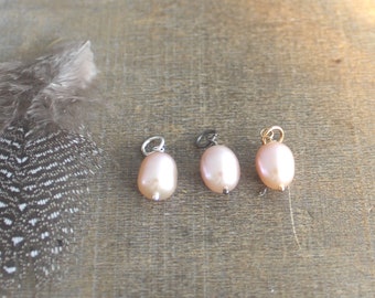 Pink Pearl Charm, June Birthstone Charm for Bracelet Cultured Pearl Pendant, DIY Necklace Charm Only, Oval Pearl Charm Add On, Real Pearl