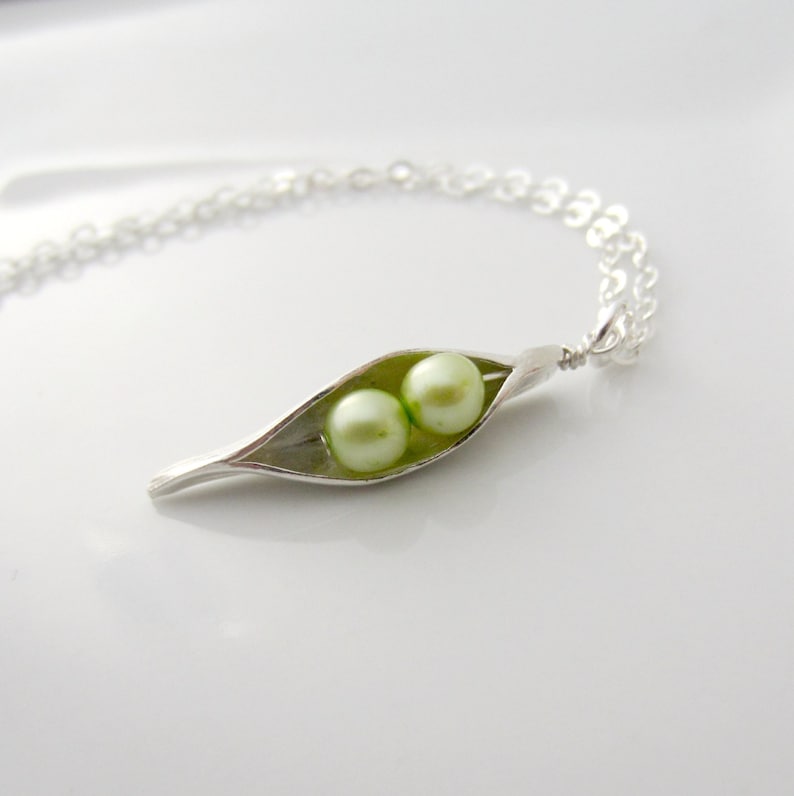 Two Peas In The Pod Necklace, Best Friends Jewelry, Peapod Necklace, 2 Pea Pod Necklace, Twin Jewelry, Two Peas In A Pod Jewelry, Sweet Pea image 2