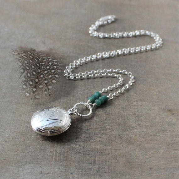 Emerald Locket, Round Locket Necklace, May Births… - image 3
