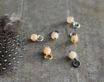 Tiny Peach Moonstone Charm Round Moonstone Pendant Solo Charm for Huggie Hoop Add A Dangle Charm Only Petite Pendant Teeny Gemstone Charm