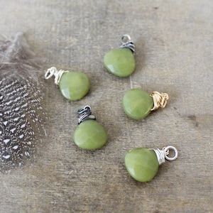 Moss Green Jade Charm, Moss Jade Pendant, Wire Wrapped Charm, Add A Dangle Charm Only, Healing Stone Olive Green Gemstone, Yoga Jewelry