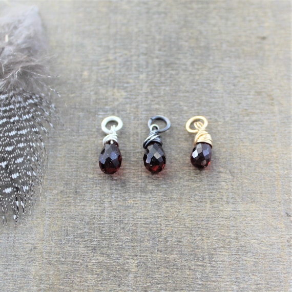 Garnet Pendant January Birthstone Wire Wrapped Pendant Garnet Charm, Add A Dangle, Charm Only, Tiny Pendant, Small Gemstone Charm