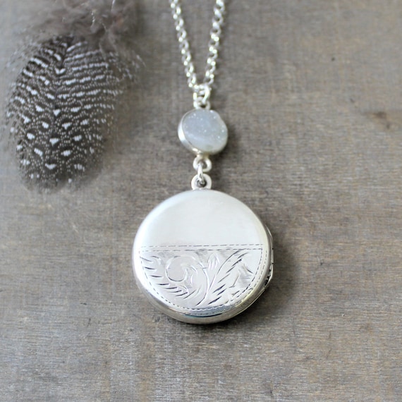 large silver locket necklace Gem