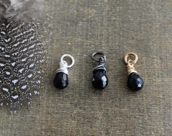 Black Onyx Charm, Long Gemstone Pendant, Wire Wrapped Charm, Add A Dangle, Black Gemstone, Yoga Jewelry, Healing Stone, Root Chakra Stone