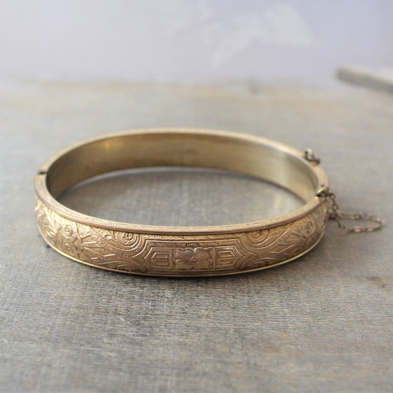 Gold Bangle Bracelet, Gold Cuff Bracelet, Engraved