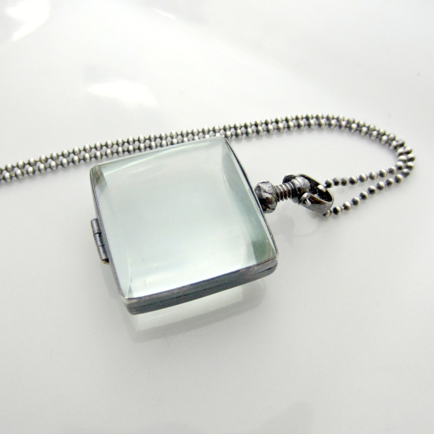 Clear Glass Locket Necklace Glass Photo Locket Oxidize Etsy