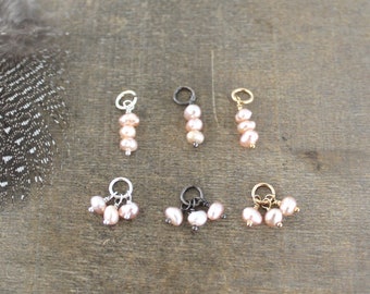 Tiny Pink Pearl Pendant Genuine Pearl Charm DIY Jewelry Build A Necklace Blush Pearl Cluster Small June Birthstone Stacked Pendant Add On