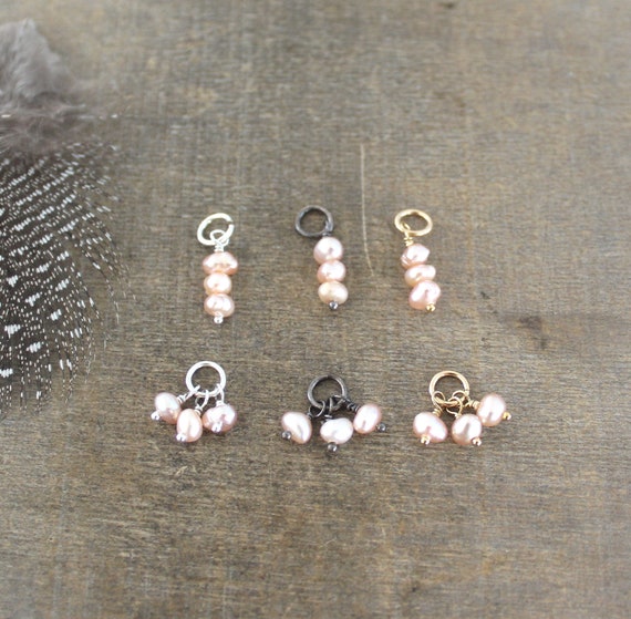 Tiny Pink Pearl Pendant Genuine Pearl Charm DIY Jewelry Build A Necklace Blush Pearl Cluster Small June Birthstone Stacked Pendant Add On