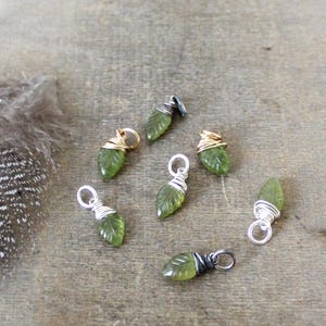Small Vesuvianite Leaf Charm Olive Green Pendant DIY Jewelry Build A Necklace Wire Wrapped Pendant Moss Green Gemstone for Huggie Hoops