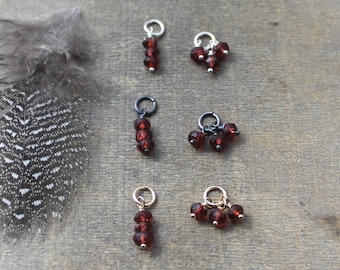 Pyrope Garnet Charm DIY Huggie Hoop Earrings January Birthstone Gift XS Red Garnet Trio Custom Build A Necklace Tiny Pendant Gemstone Charm