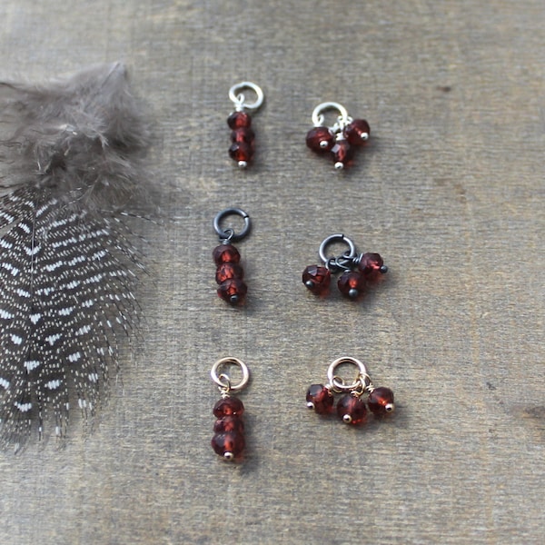 Pyrope Garnet Charm DIY Huggie Hoop Earrings January Birthstone Gift XS Red Garnet Trio Custom Build A Necklace Tiny Pendant Gemstone Charm