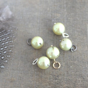 Chartreuse Pearl Charm, June Birthstone Charm, Genuine Pearl Pendant, Wire Wrapped Charm, Add A Dangle, Large Pearl Charm, Freshwater Pearl image 1