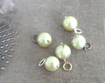 Chartreuse Pearl Charm, June Birthstone Charm, Genuine Pearl Pendant, Wire Wrapped Charm, Add A Dangle, Large Pearl Charm, Freshwater Pearl