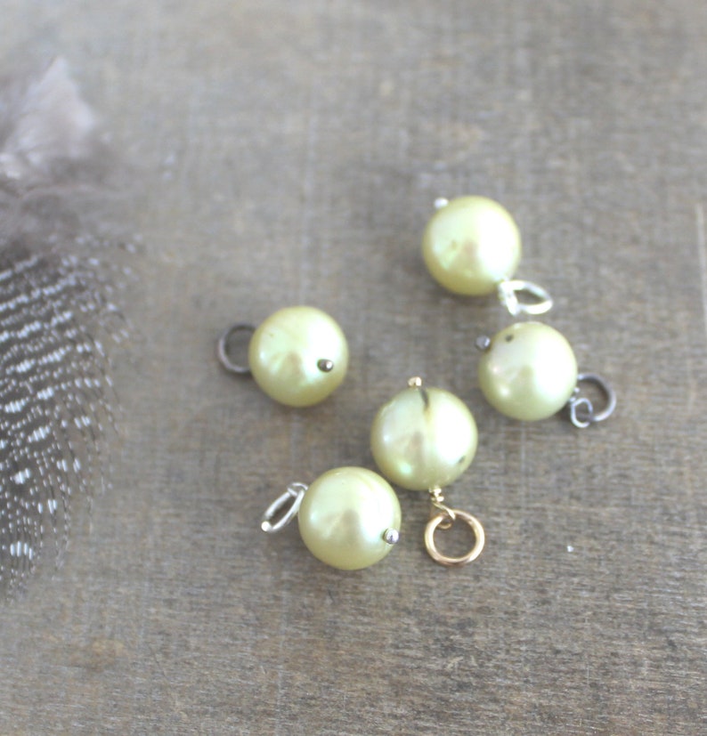 Chartreuse Pearl Charm, June Birthstone Charm, Genuine Pearl Pendant, Wire Wrapped Charm, Add A Dangle, Large Pearl Charm, Freshwater Pearl image 1