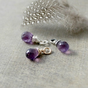 February Birthstone Charm, Amethyst Pendant, Wire Wrapped Pendant Amethyst Charm, Add A Dangle, Charm Only, Petite Pendant, Gemstone Charm
