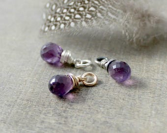 February Birthstone Charm, Amethyst Pendant, Wire Wrapped Pendant Amethyst Charm, Add A Dangle, Charm Only, Petite Pendant, Gemstone Charm