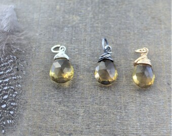 Honey Quartz Charm, Gemstone Pendant, Wire Wrapped Charm, Add A Dangle, Charm Only DIY Necklace, Chakra Stone, Yoga Jewelry, Healing Stone