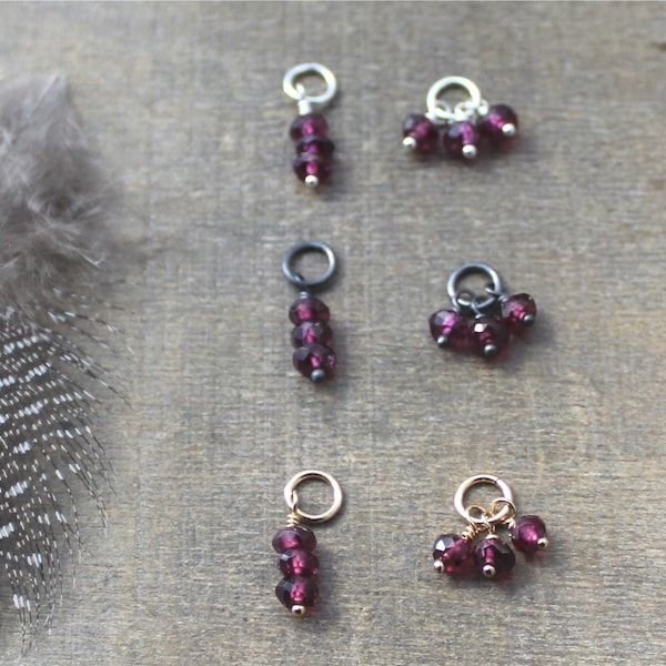 Tiny Garnet Charm for Huggie Hoop Earrings January Birthstone Gift Rhodolite Garnet DIY Necklace Add A Dangle Tiny Pendant XS Gemstone Charm