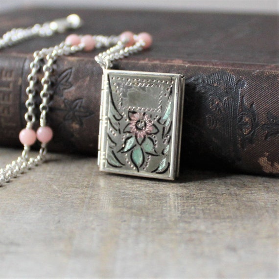 Silver Book Locket Necklace Sterling 