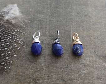 Lapis Lazuli Charm, Lapis Pendant, Healing Stone Wire Wrapped Pendant Charm Only, Faceted Gemstone Pendant Third Eye Chakra Charm 6th Chakra