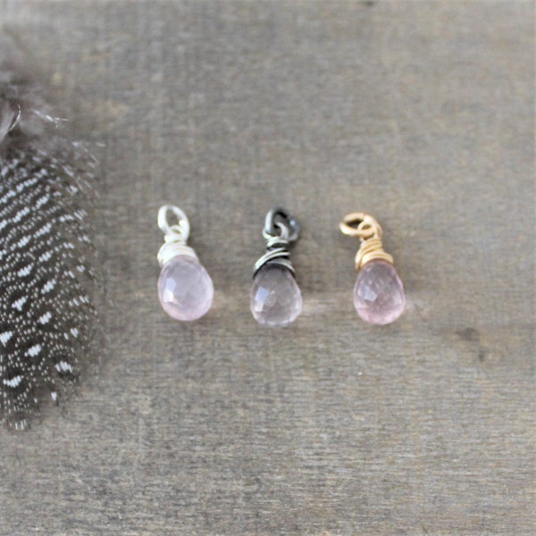 Rose Quartz Charm, Pink Gemstone Pendant, Wire Wrapped Charm, Add A Dangle, Dainty Charm Only DIY Necklace, Yoga Jewelry, Healing Stone