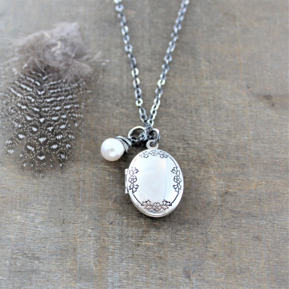 Silver Bridal Locket Pendant, Sterling Silver Loc… - image 1