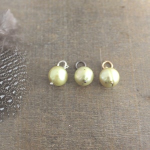 Chartreuse Pearl Charm, June Birthstone Charm, Genuine Pearl Pendant, Wire Wrapped Charm, Add A Dangle, Large Pearl Charm, Freshwater Pearl image 2