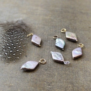 Diamond Shaped Pearl Charm, June Birthstone Charm for Bracelet Genuine Pearl Pendant, DIY Necklace Charm Only,  Add On, Purple Real Pearl