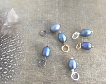 Tiny Blue Pearl Charm for Necklace DIY Earrings, June Birthstone Genuine Pearl,  Add A Charm Dark Blue Removable Pendant, Freshwater Pearl