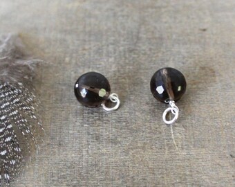 Smoky Quartz Charm, Dark Brown Gemstone Charm, Round Smoky Quartz Pendant, Wire Wrapped Charm, Add A Dangle, Ball Charm Only, Petite Pendant